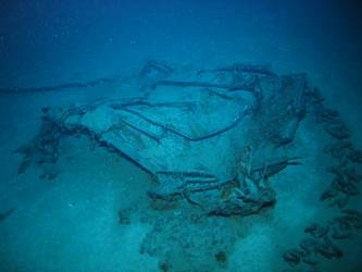 Chain cable from bow section on seabed